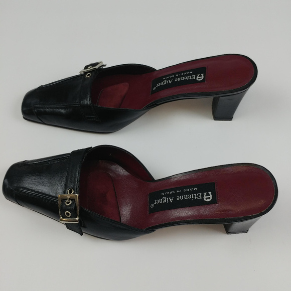 Etienne Aigner Mule Heels Size 5.5 Black Leather - Picture 2 of 7